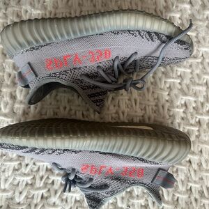 Yeezy Gray and Red Sneakers